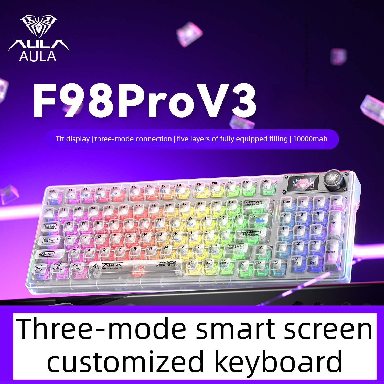 Gaming Accessories Ipad - AULA F98proV3 Mechanical keyboard transparent keycaps